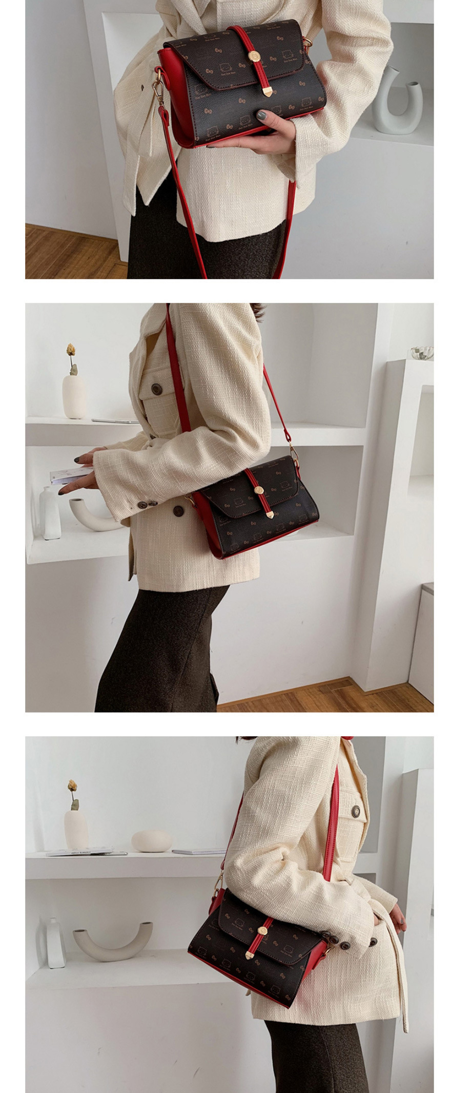 Fashion Red Stitching Printed Contrast Color Shoulder Messenger Bag,Shoulder bags
