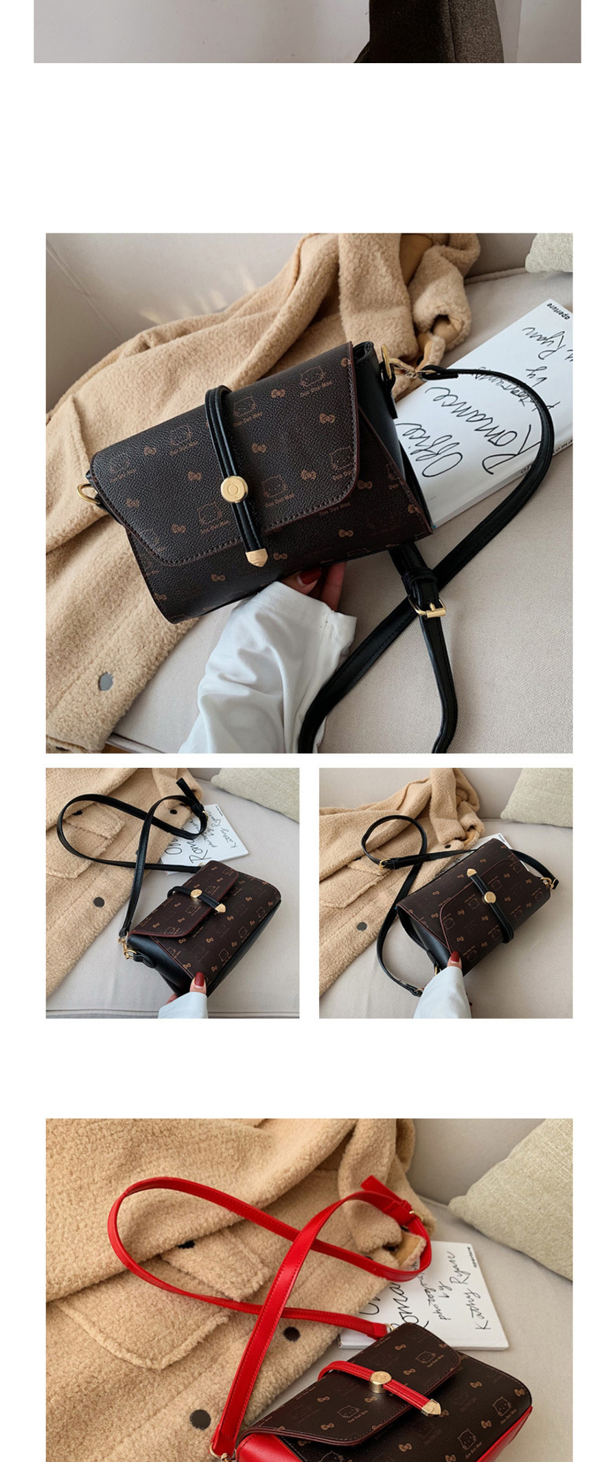 Fashion Brown Stitching Printed Contrast Color Shoulder Messenger Bag,Shoulder bags