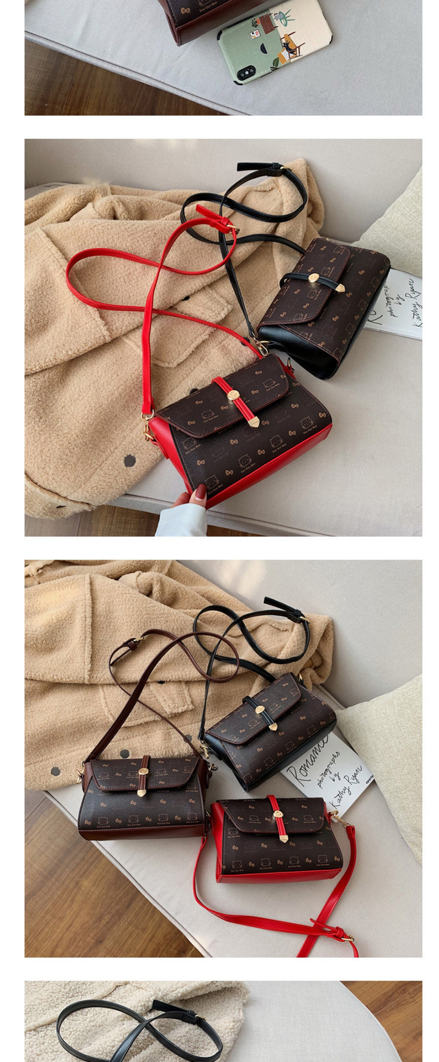 Fashion Red Stitching Printed Contrast Color Shoulder Messenger Bag,Shoulder bags
