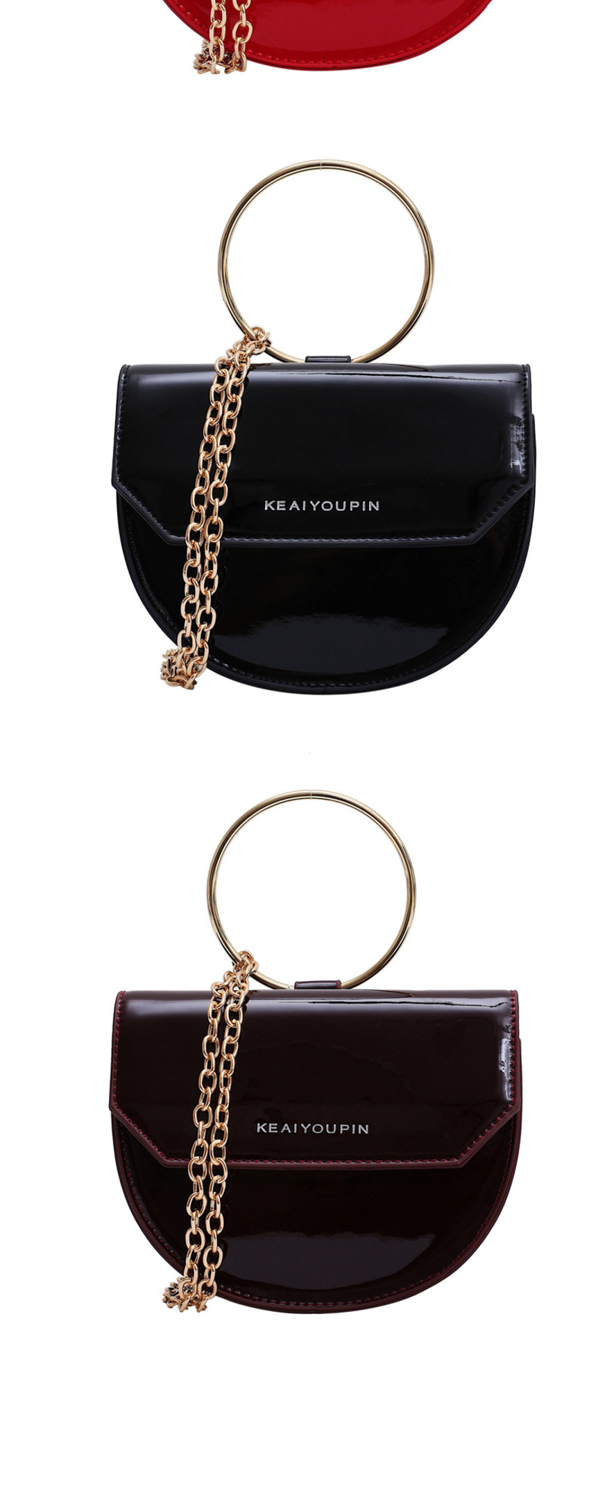 Fashion Wine Red Chain Semi-circular Shoulder Bag,Handbags