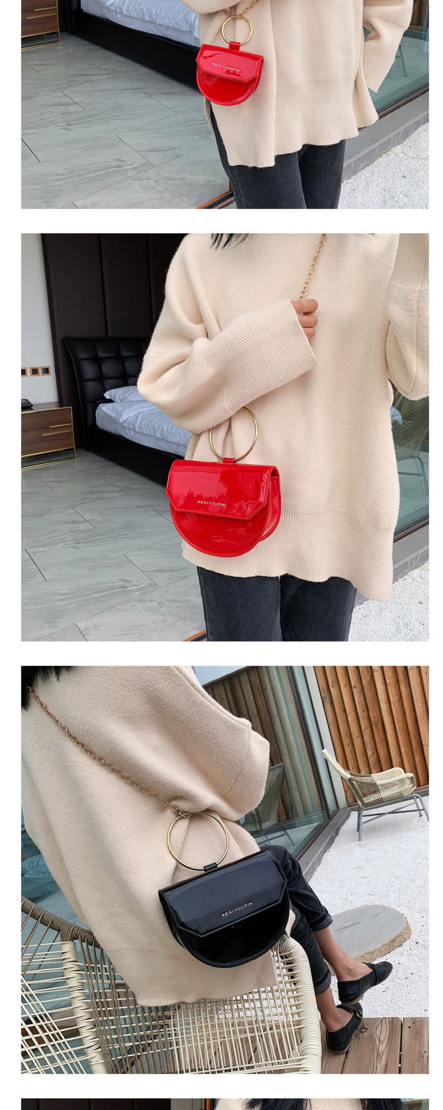 Fashion White Number Chain Semi-circular Shoulder Bag,Handbags