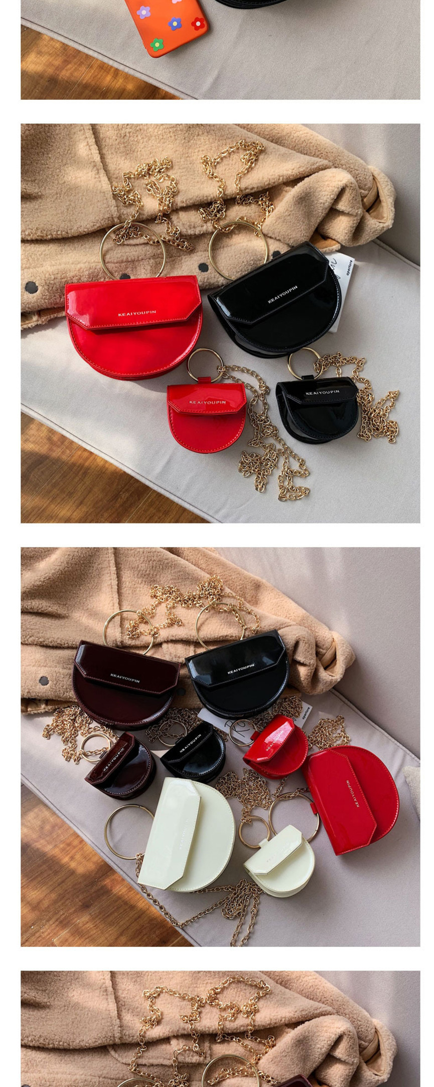 Fashion Wine Red Trumpet Chain Semi-circular Shoulder Bag,Handbags