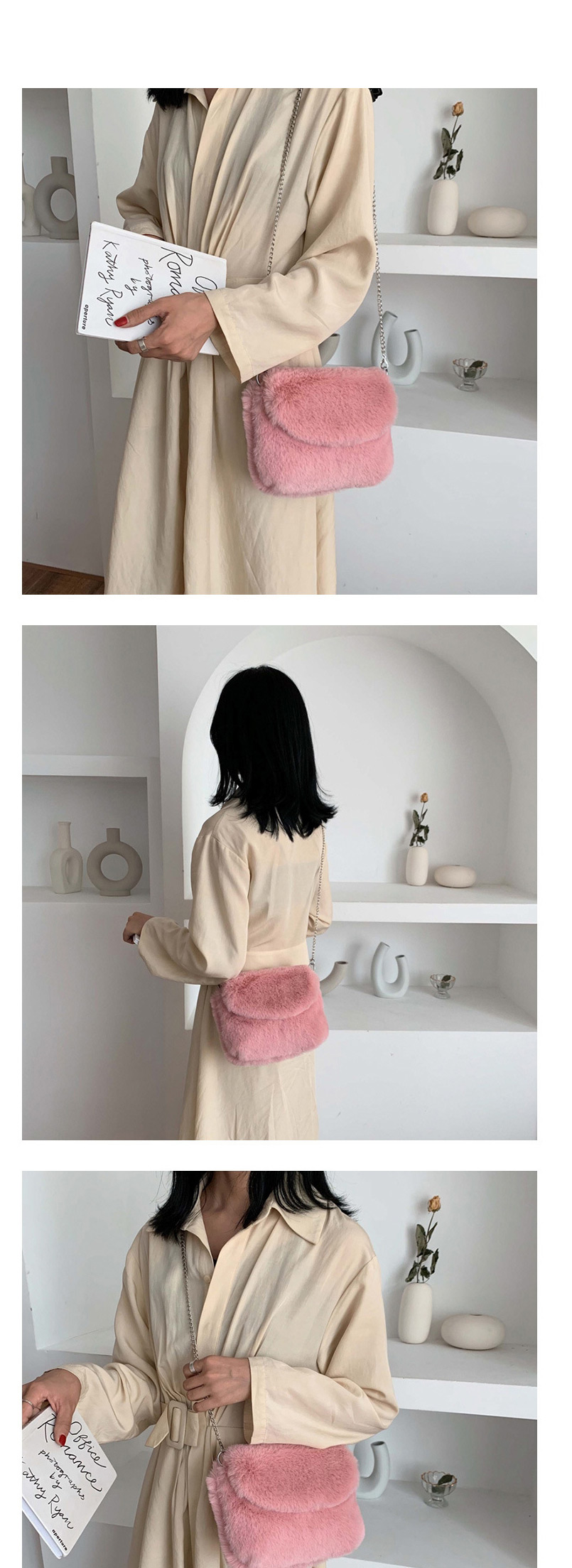 Fashion Pink Plush Chain Shoulder Messenger Bag,Shoulder bags