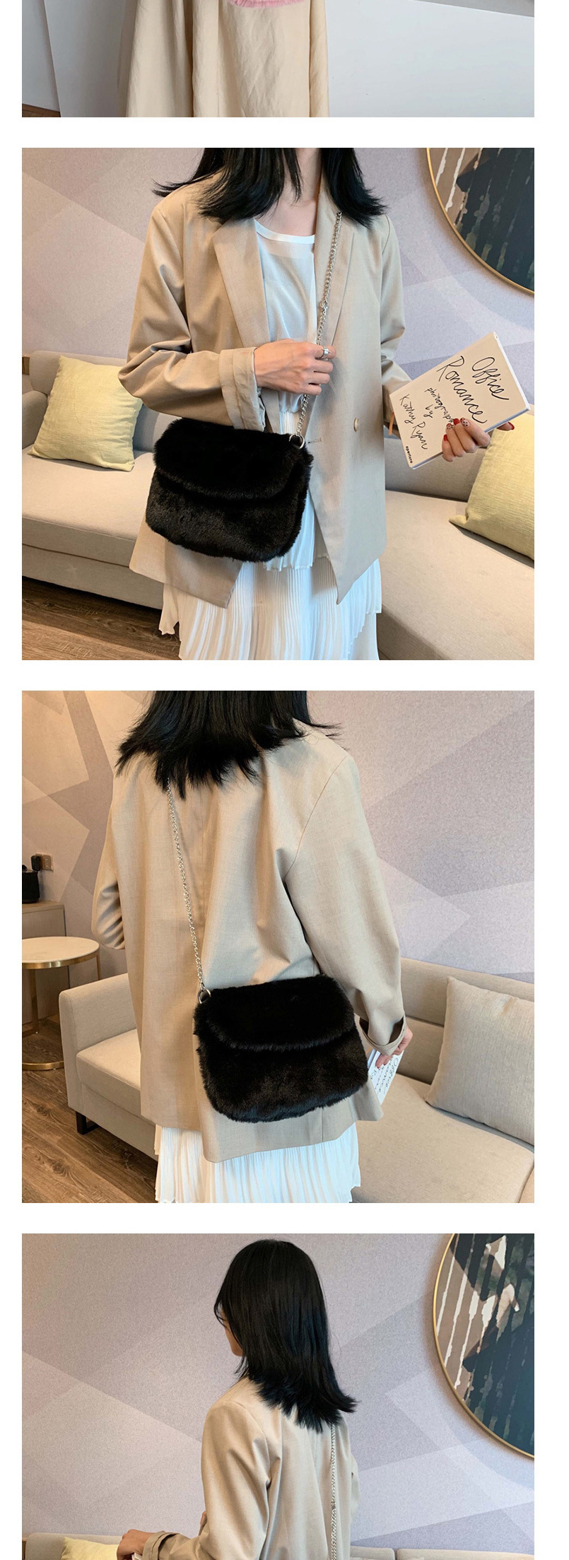 Fashion Black Plush Chain Shoulder Messenger Bag,Shoulder bags