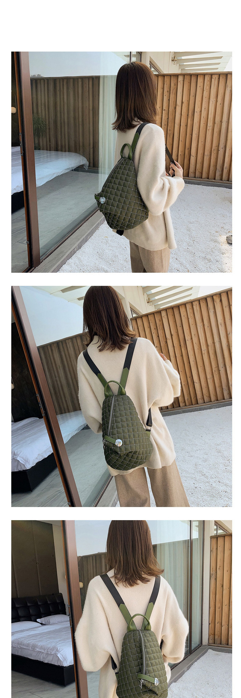 Fashion Green Checkered Shoulder Bag,Backpack