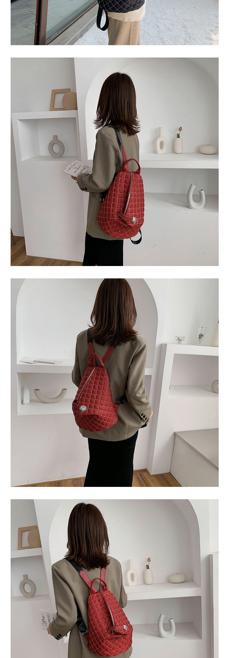 Fashion Red Checkered Shoulder Bag,Backpack