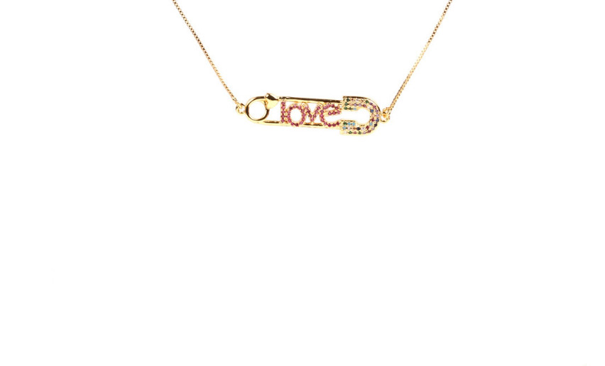 Fashion Gold Pin Copper Plated Micro-inlaid Zircon Love Love Necklace,Necklaces