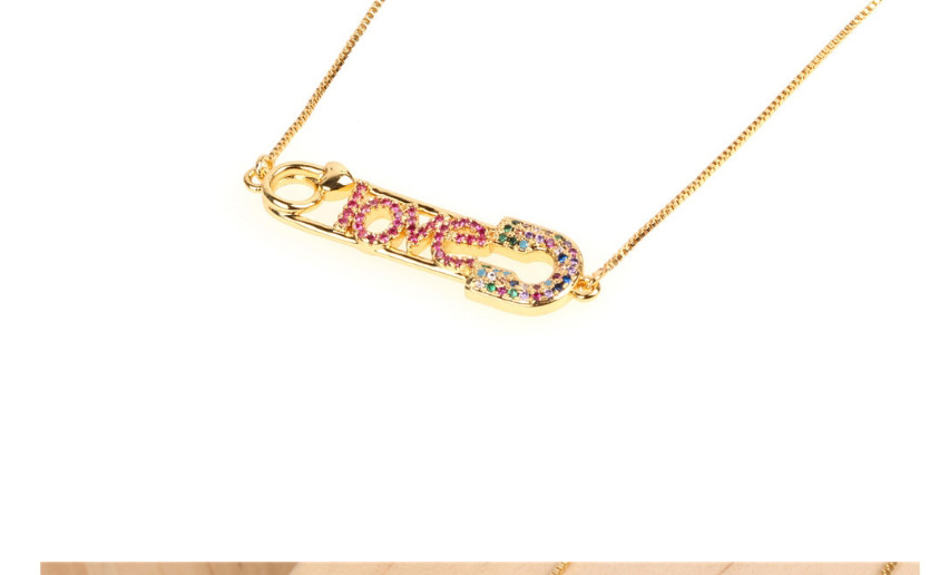 Fashion Gold Pin Copper Plated Micro-inlaid Zircon Love Love Necklace,Necklaces