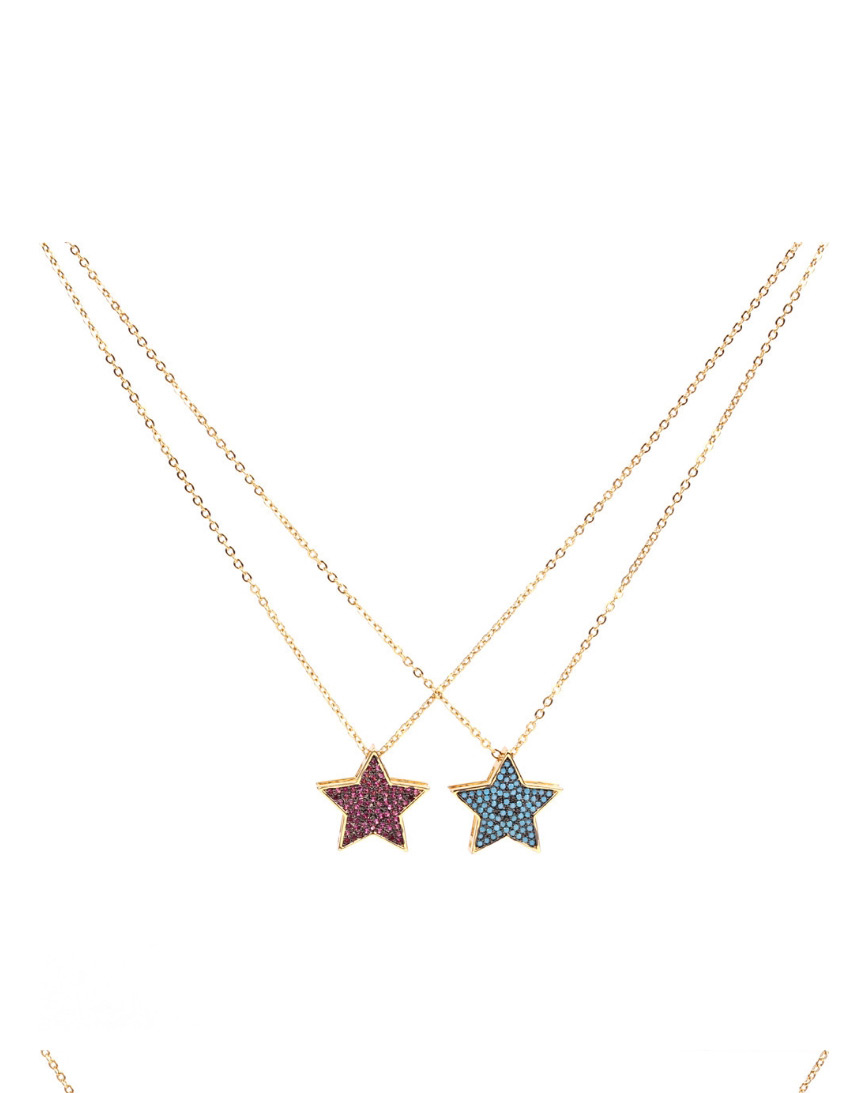 Fashion Red Micro-studded Zircon Pentagram Necklace,Necklaces