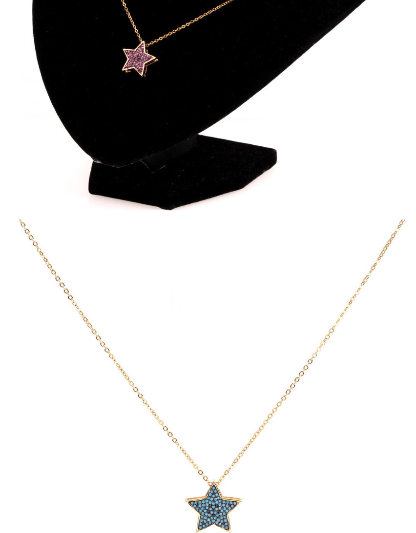 Fashion Red Micro-studded Zircon Pentagram Necklace,Necklaces