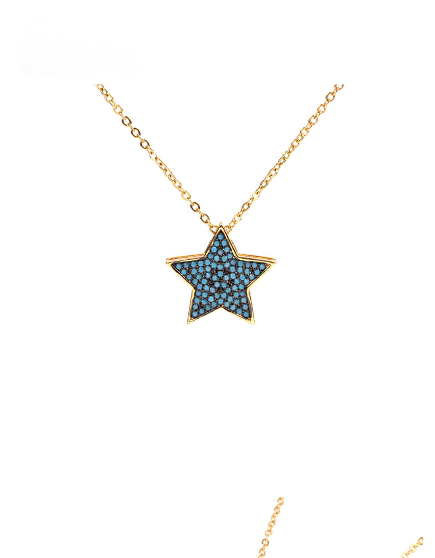 Fashion Blue Micro-studded Zircon Pentagram Necklace,Necklaces