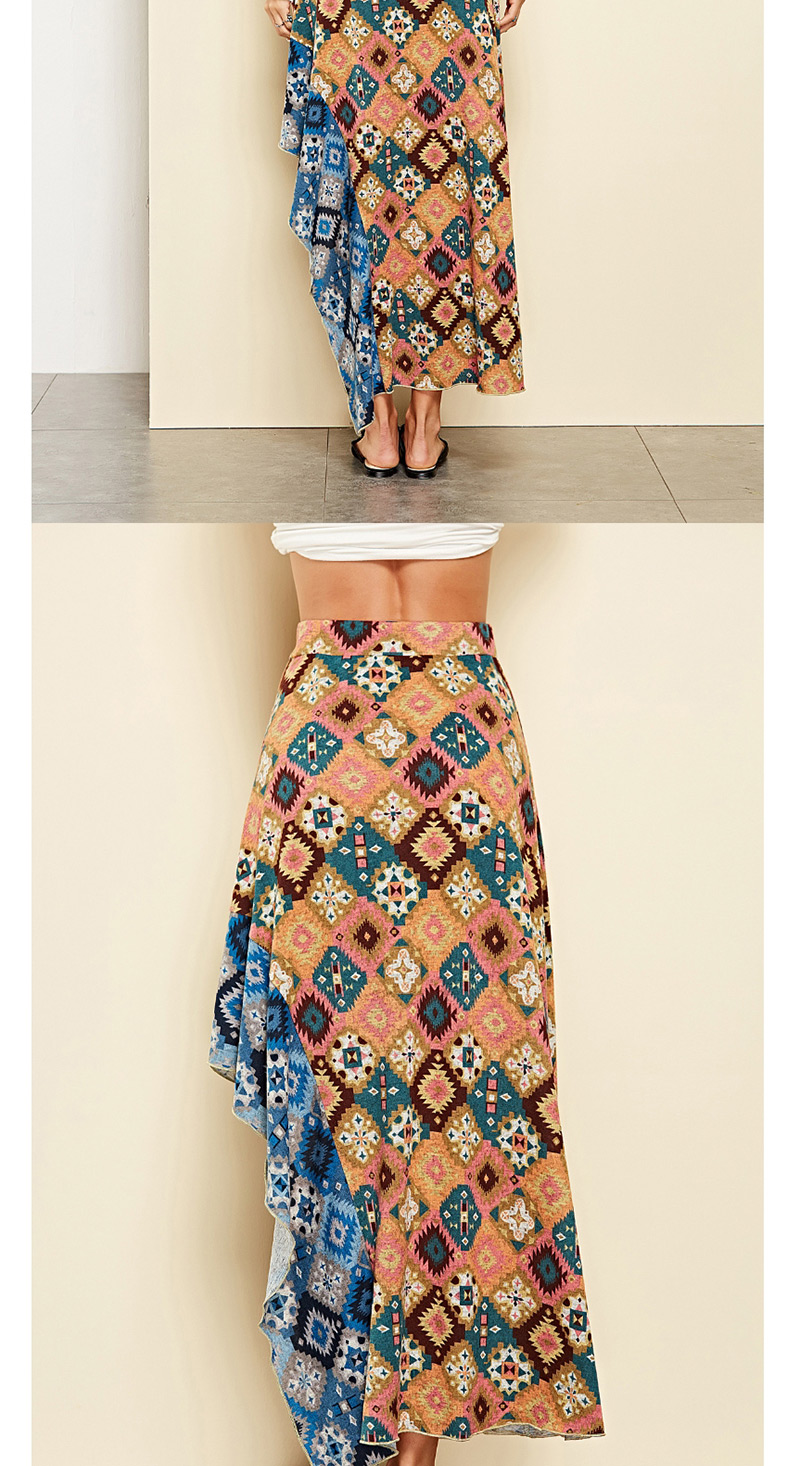 Fashion Orange Fleece Geometric Stitching Print Skirt,Skirts
