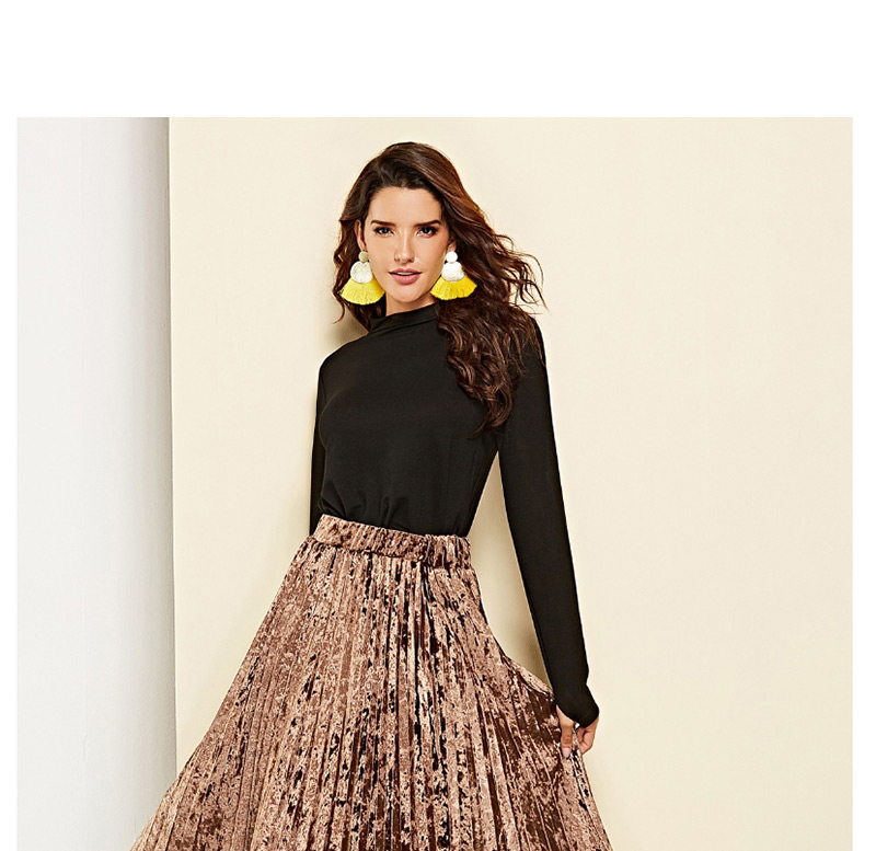 Fashion Brown Pleated Elastic Skirt,Skirts
