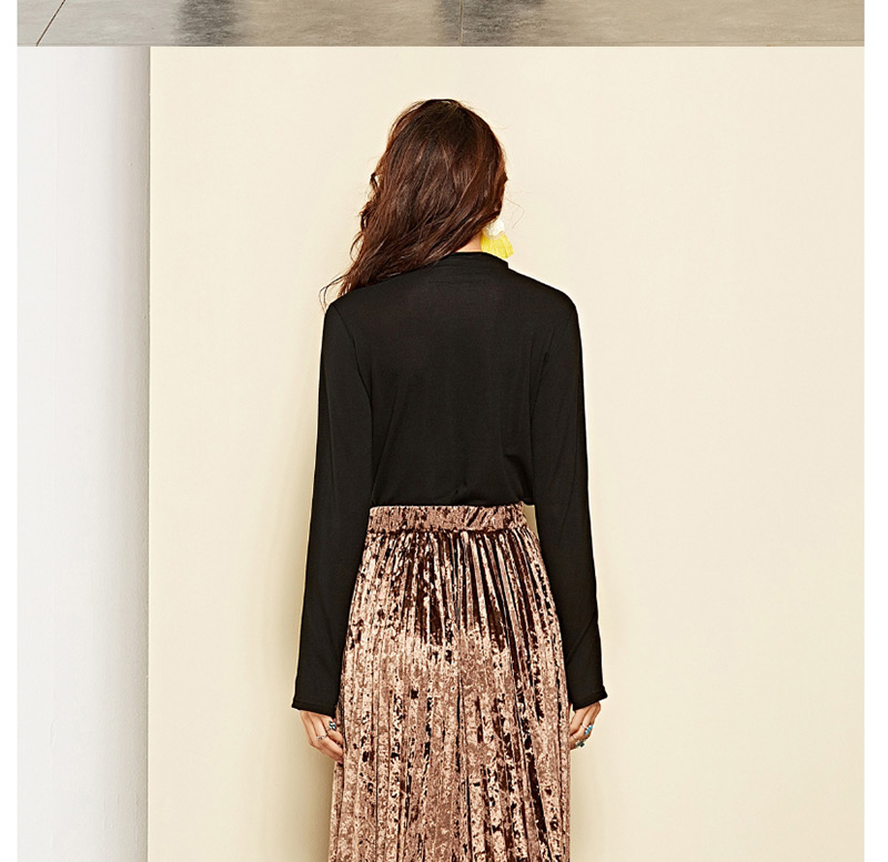 Fashion Brown Pleated Elastic Skirt,Skirts