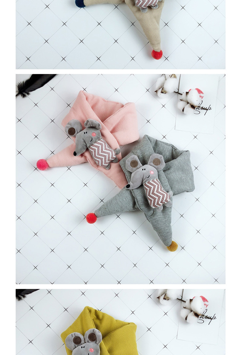 Fashion Gray Cartoon Mouse Baby Cotton Padded Quilted Scarf,knitting Wool Scaves