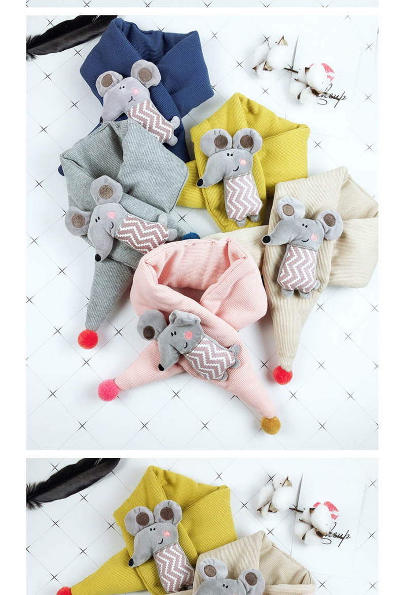 Fashion Gray Cartoon Mouse Baby Cotton Padded Quilted Scarf,knitting Wool Scaves