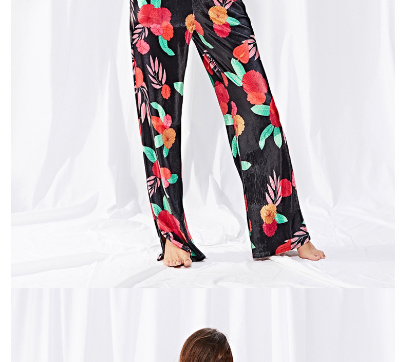 Fashion Black Split Sling Print Jumpsuit,Pants