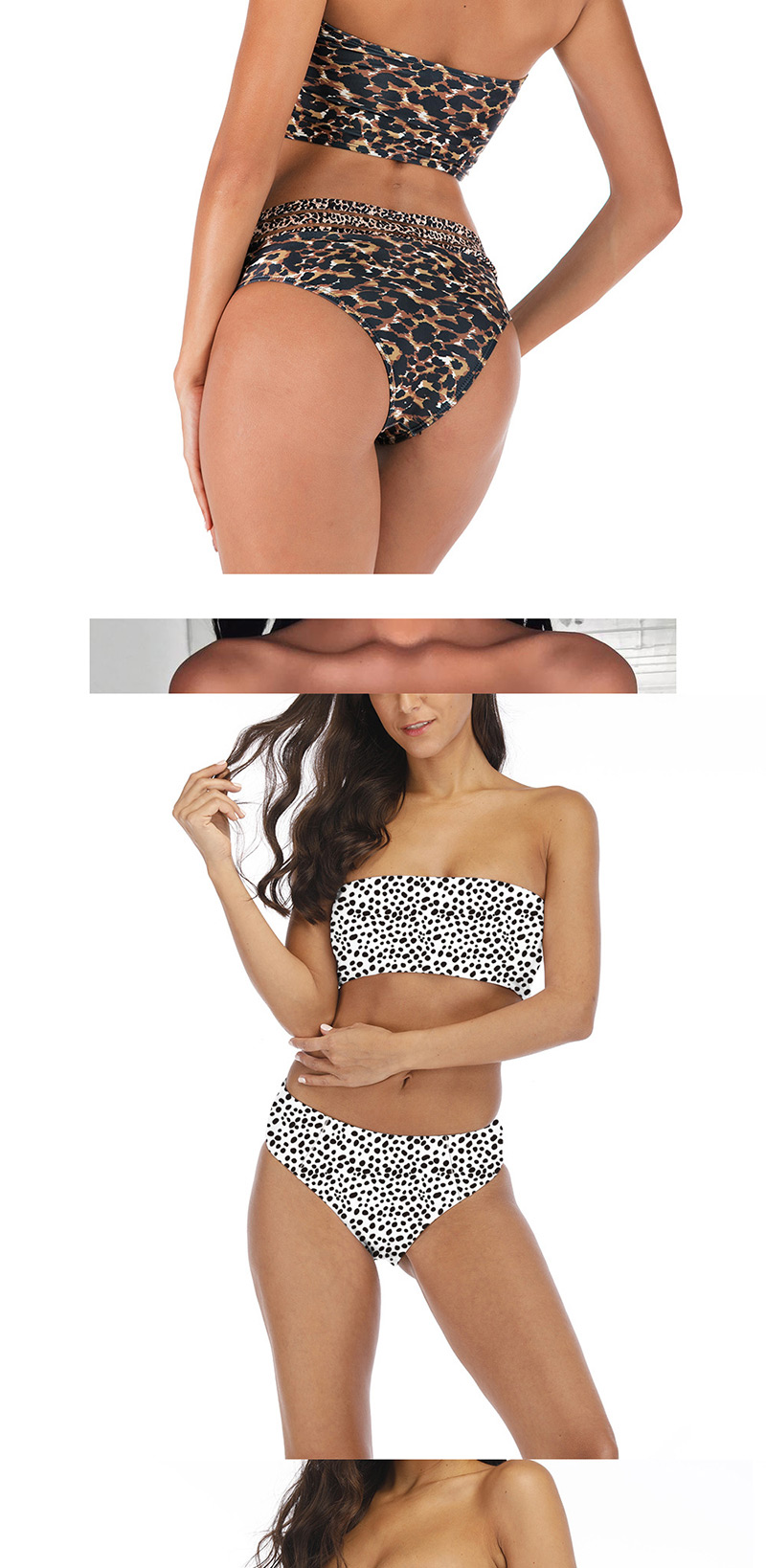 Fashion Black Print Tube Top High Waist Print Split Swimsuit,Bikini Sets