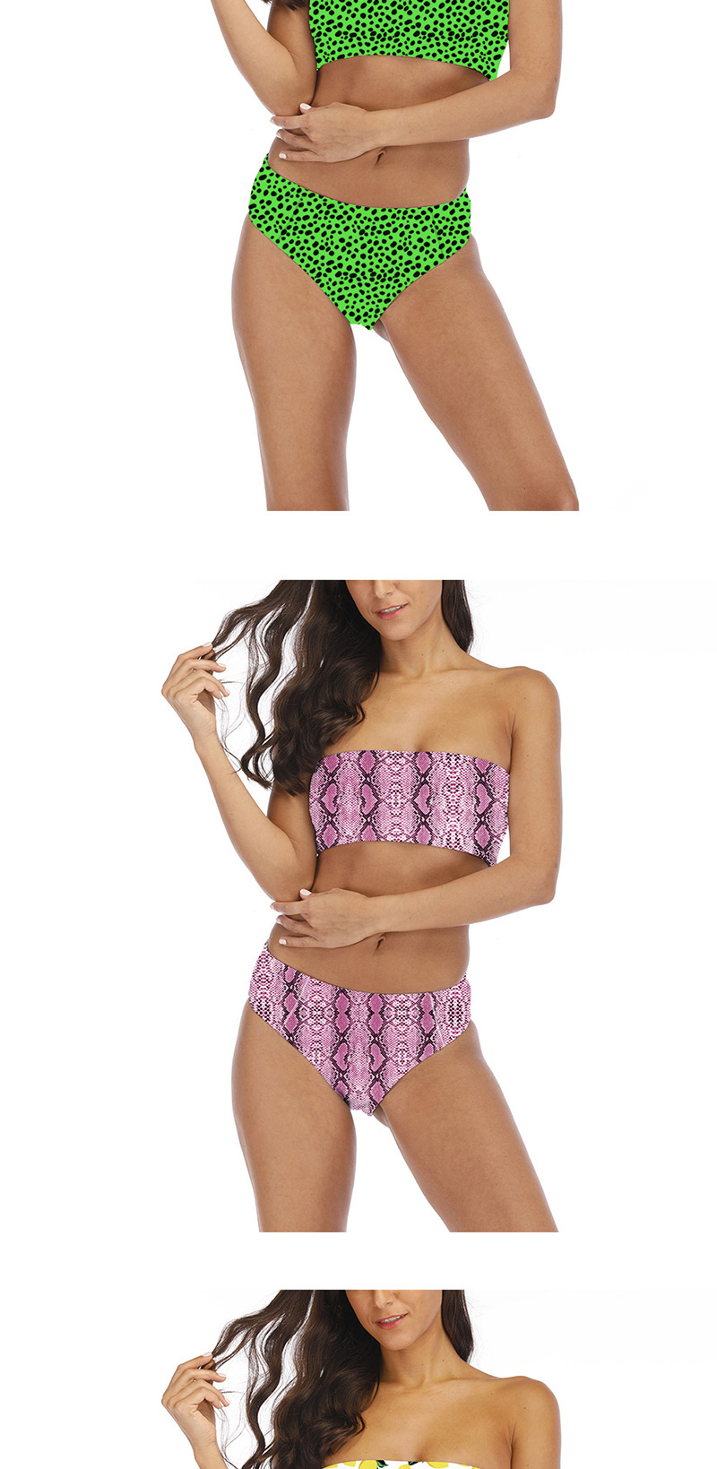 Fashion Caramel Colour Tube Top High Waist Print Split Swimsuit,Bikini Sets