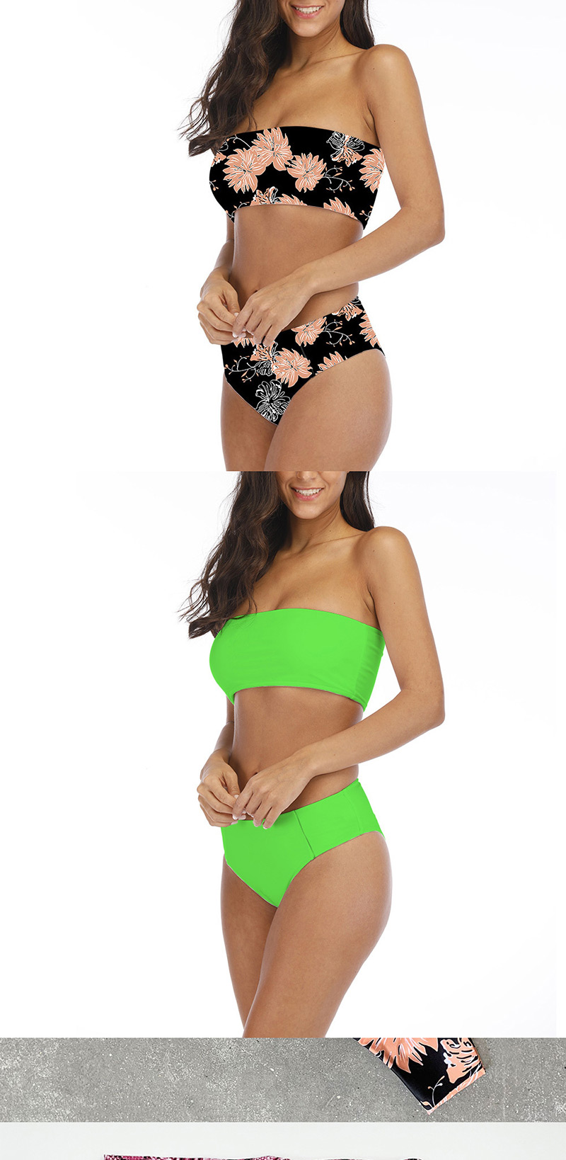 Fashion Pink Snake Tube Top High Waist Print Split Swimsuit,Bikini Sets
