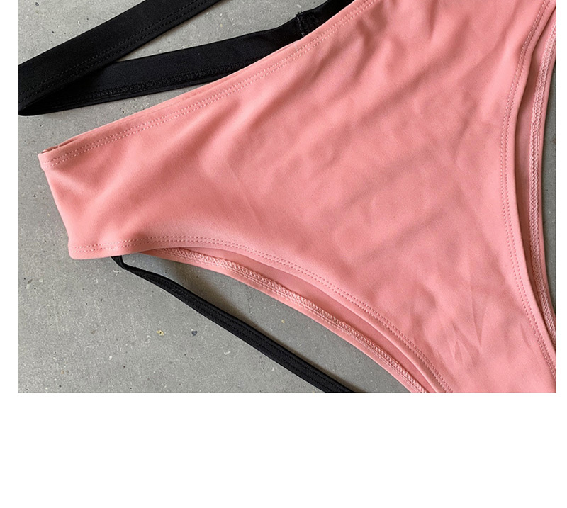 Fashion Pink Bandage Stitching High Waist Split Swimsuit,Bikini Sets