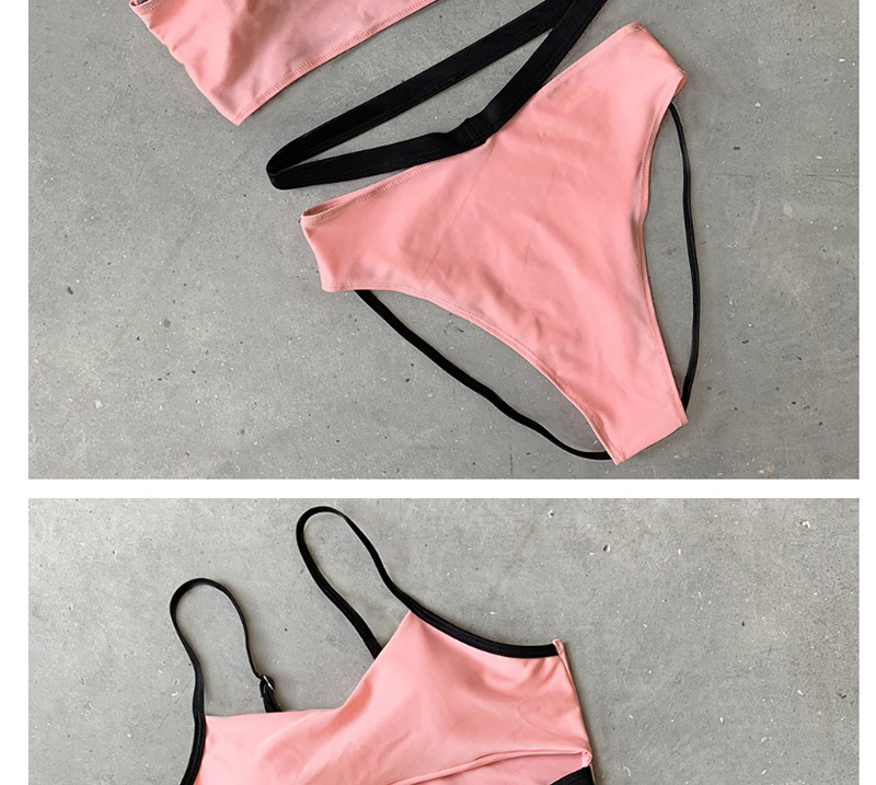 Fashion Pink Bandage Stitching High Waist Split Swimsuit,Bikini Sets