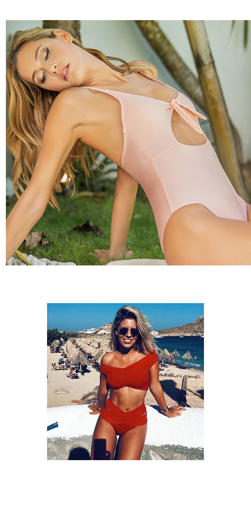 Fashion Black Color Strip Printed Straps Split Swimsuit,Bikini Sets