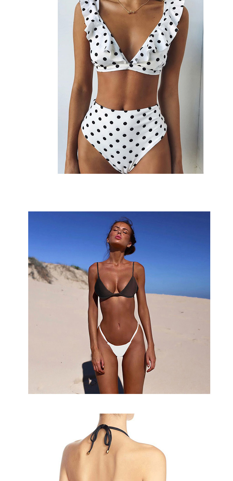 Fashion Black + White Print Printed Straps Split Swimsuit,Bikini Sets