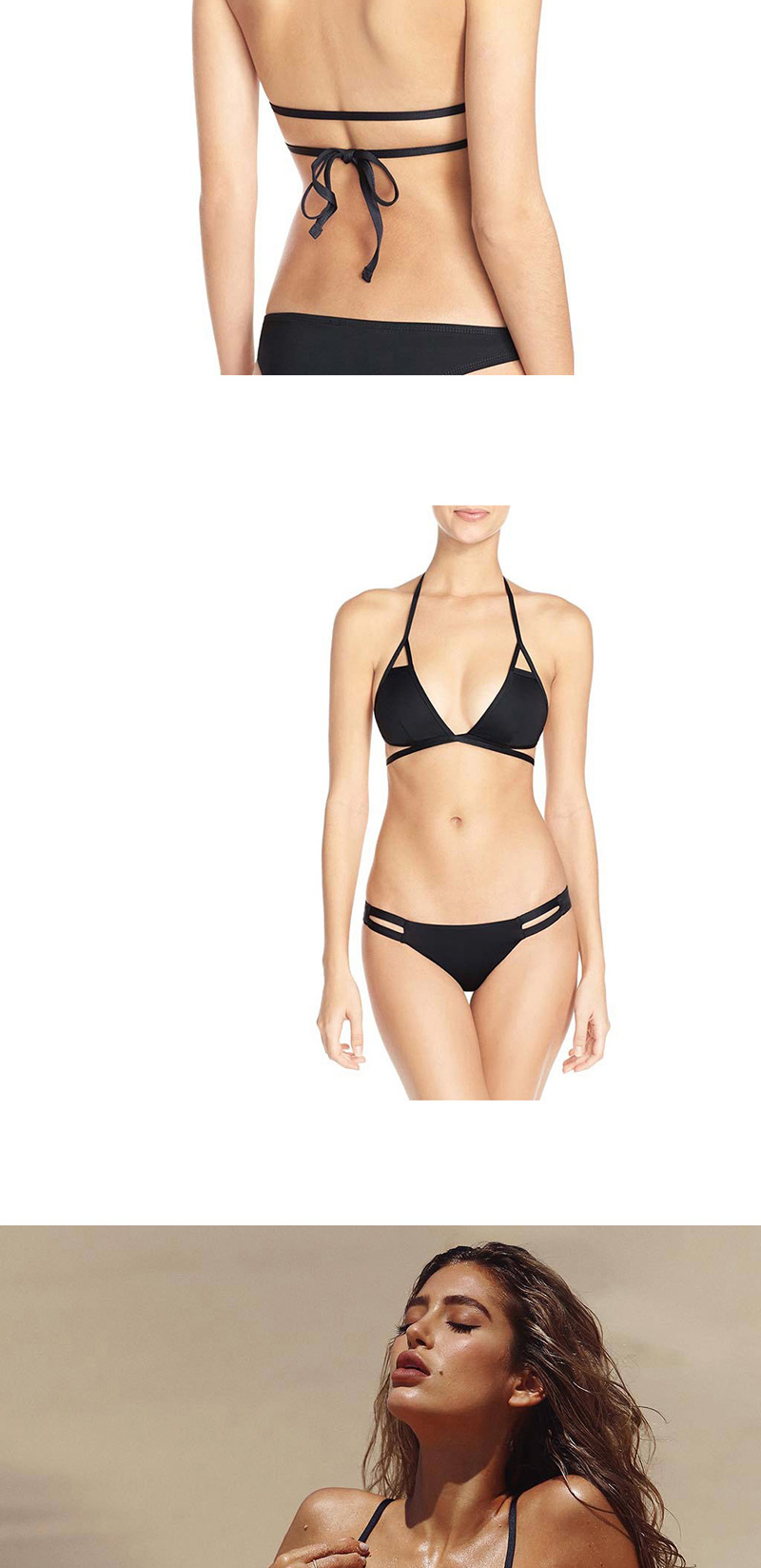 Fashion Black And White Strip Printed Straps Split Swimsuit,Bikini Sets