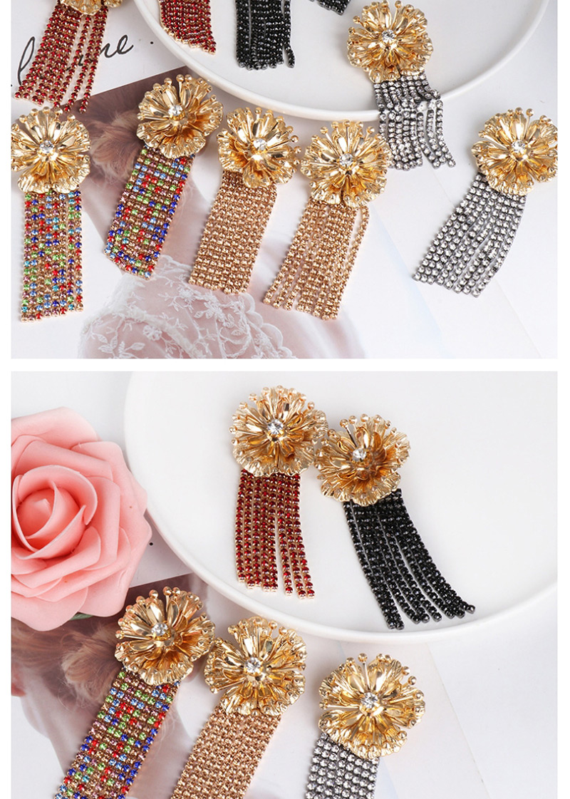 Fashion Black Alloy Flower Fringed Stud Earrings,Drop Earrings