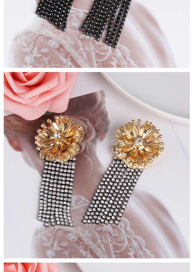 Fashion Champagne Alloy Flower Fringed Stud Earrings,Drop Earrings