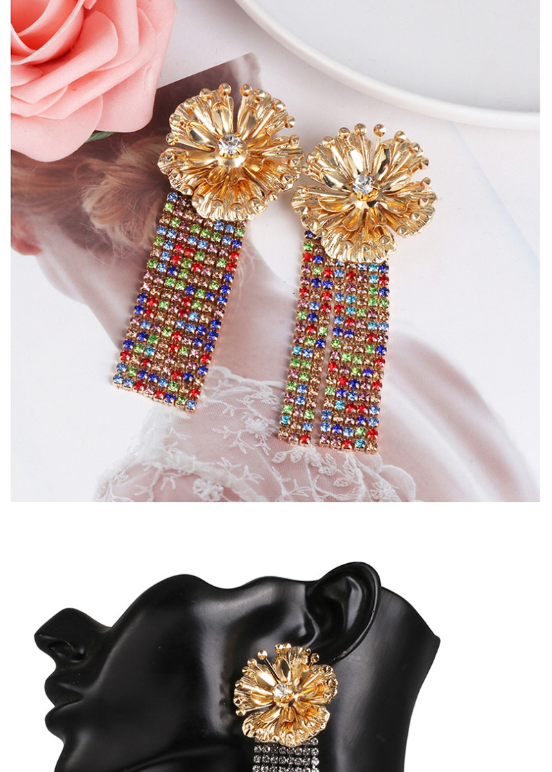 Fashion Champagne Alloy Flower Fringed Stud Earrings,Drop Earrings