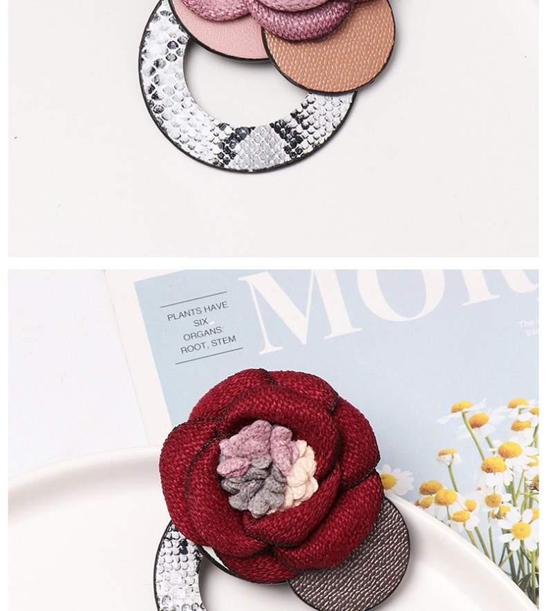 Fashion Pink Flower Geometric Leather Brooch,Korean Brooches