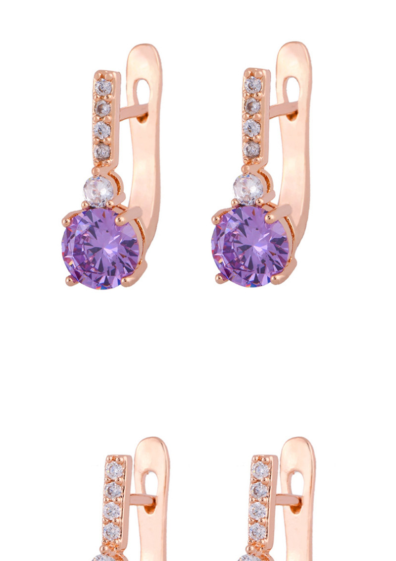 Fashion Purple Full Diamond Large Zircon Earrings,Clip & Cuff Earrings
