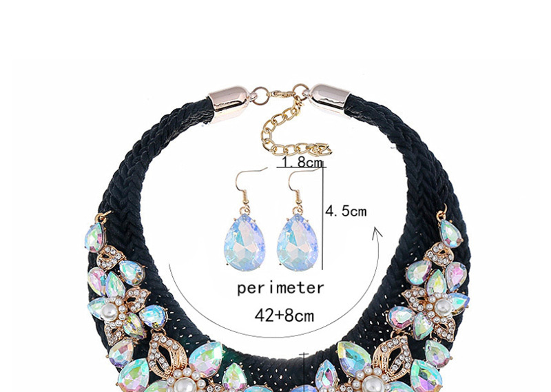 Fashion Blue Pearl Diamond Woven Flower Necklace,Jewelry Sets