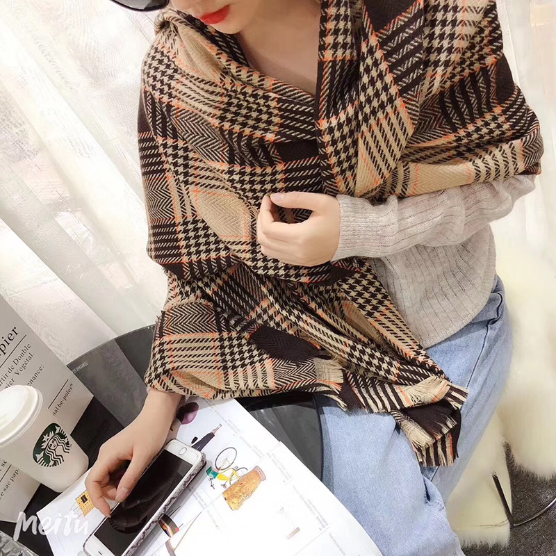 Fashion Coffee Color Houndstooth Cashmere Scarf Shawl,Thin Scaves