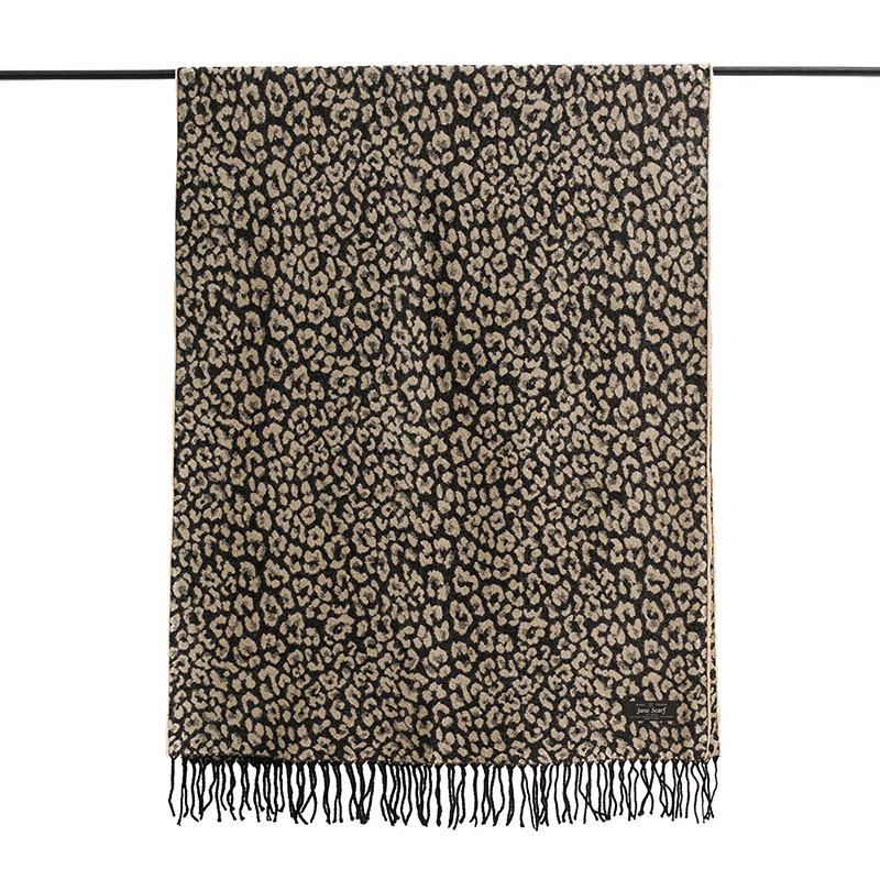 Fashion Beige Leopard Jacquard Imitation Cashmere Tassel Scarf Shawl,Thin Scaves