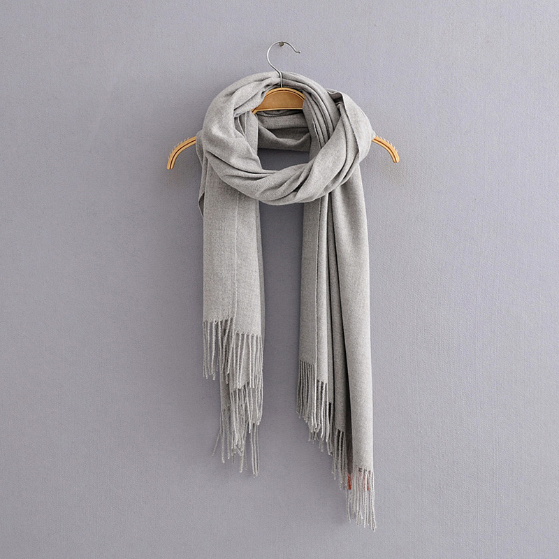 Fashion Light Grey Solid Color Cashmere Fringed Scarf Shawl,Thin Scaves