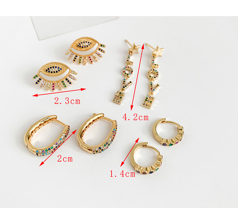 Fashion Gold Copper Inlay Zircon Eye Studs,Earrings