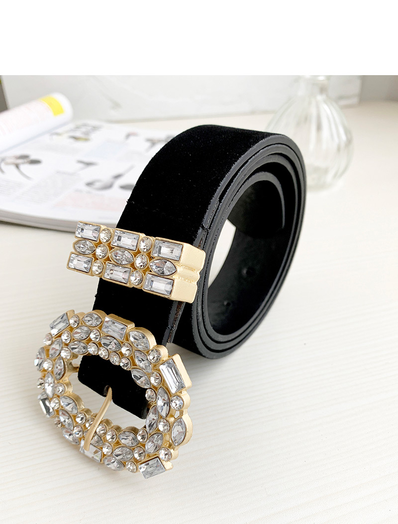Fashion Black Alloy Diamond-studded Oval Belt,Wide belts