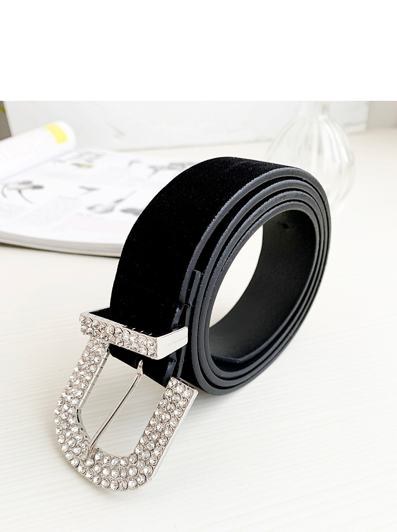 Fashion Black Alloy Diamond-studded Geometric Belt,Wide belts