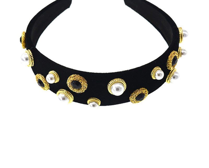 Fashion Black Geometric Pearl Circle Iron Flower Pearl Headband,Head Band