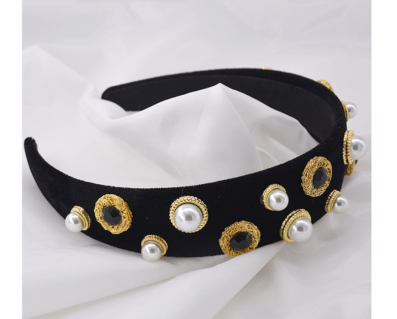 Fashion Black Geometric Pearl Circle Iron Flower Pearl Headband,Head Band