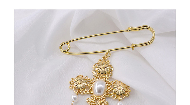 Fashion Gold Metal Cross Pearl Brooch,Korean Brooches