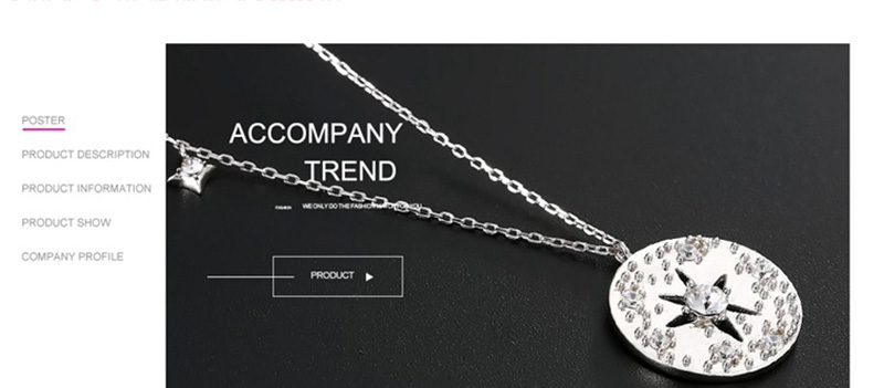 Fashion Silver  Silver Geometric Round Zircon Necklace,Pendants