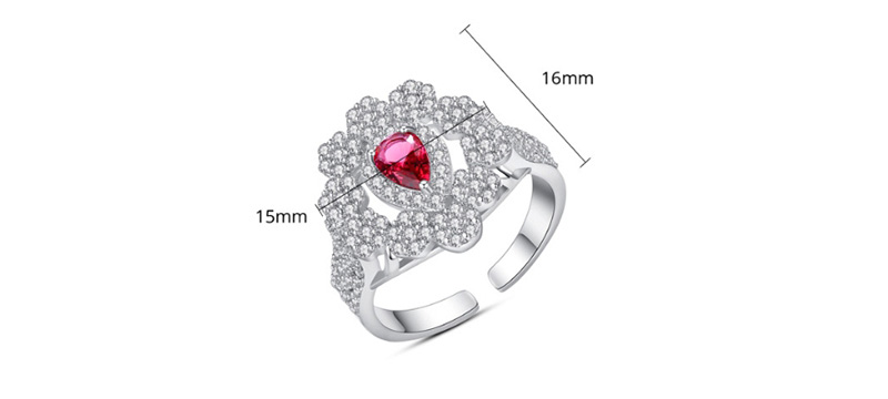 Fashion Red Openwork Flower Opening Copper Inlaid Zirconium Ring,Rings