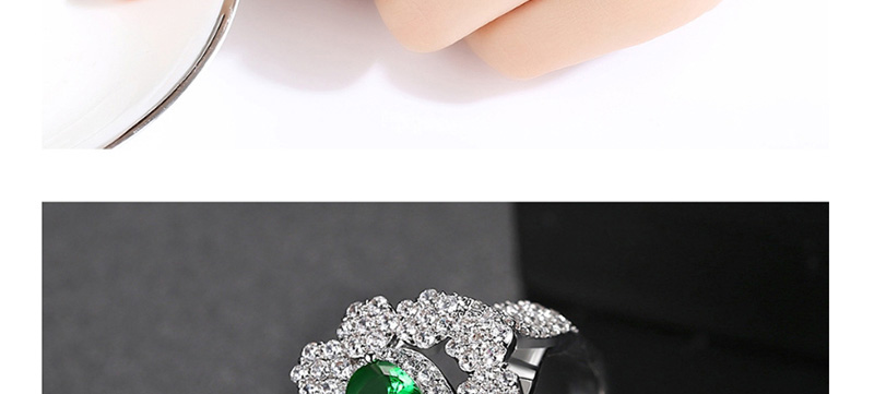 Fashion Green Openwork Flower Opening Copper Inlaid Zirconium Ring,Rings