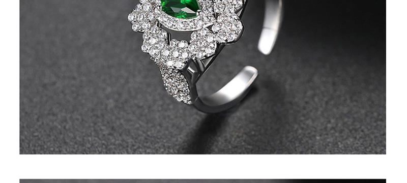 Fashion Green Openwork Flower Opening Copper Inlaid Zirconium Ring,Rings