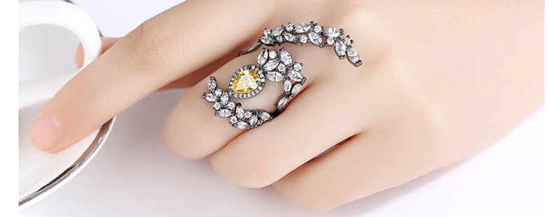 Fashion Platinum Copper Inlaid Zirconium Opening Ring,Rings