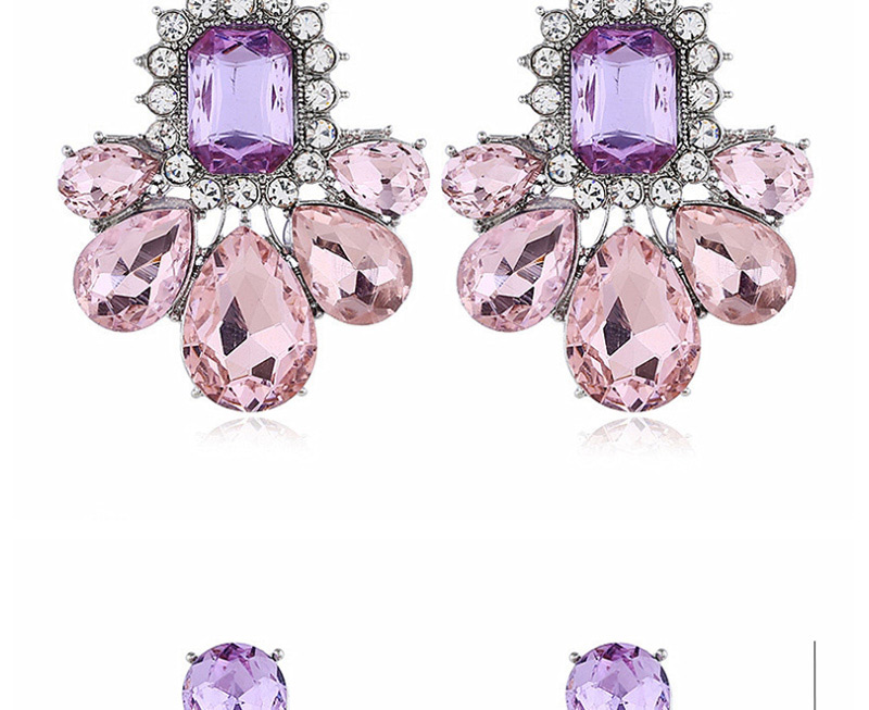 Fashion Purple Alloy Large Gemstone Diamond Earrings,Drop Earrings